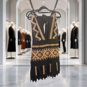 Ramy Brook Black embroidered halter dress Boho plunge neck Multicolor Mini Dress